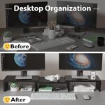 BONTEC Dual Monitor Stand Riser with Smartphone Holder, Adjustable Length & Swiv... - Image 3