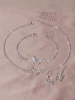 1 Set Silver Jewelry for Women, Drop Necklace and Stud Earrings, Elegant Women's... - Image 3