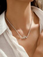 1 Set Silver Jewelry for Women, Drop Necklace and Stud Earrings, Elegant Women's... - Image 4