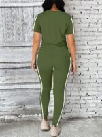 Women's 2 Piece Outfits Sweatsuit Summer Workout Striped Short Sleeve Long Sweat... - Image 5
