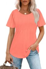 OFEEFAN Womens T Shirts Short Sleeve Pleated Dressy Casual Scooped Neck Summer T... - Image 3