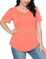 OFEEFAN Womens T Shirts Short Sleeve Pleated Dressy Casual Scooped Neck Summer T... - Image 5