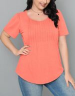 OFEEFAN Womens T Shirts Short Sleeve Pleated Dressy Casual Scooped Neck Summer T... - Image 7