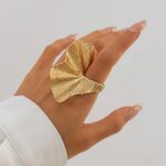Chunky Gold Geometric Flower Knuckle Ring for Women Vintage Ginkgo Leaf Fan Shap... - Image 3