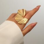 Chunky Gold Geometric Flower Knuckle Ring for Women Vintage Ginkgo Leaf Fan Shap... - Image 5