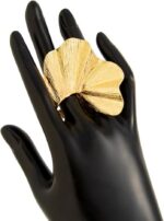 Chunky Gold Geometric Flower Knuckle Ring for Women Vintage Ginkgo Leaf Fan Shap... - Image 8