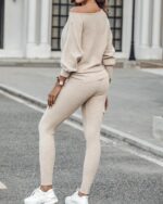 CHICME 2 Piece Lounge Outfit Long Sleeve Knit Pullover Tops Drawstring Pants Set... - Image 4