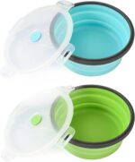 2 Pack Collapsible Silicone Travel Dog Bowls with Lids - Portable Pet Feeders, 1... - Image 2