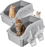 2PACK Stainless Steel Cat Litter Boxes, XL Large Metal Litter Box with High Side... - Image 2