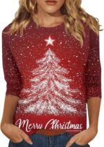 3/4 Length Sleeve Womens Tops 2024 Floral Print Vintage Casual Loose with Round ... - Image 2