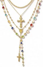 4PCS Layered Gold Cross Necklaces for Women Trendy, Bohemian Bead Pearl Y Long P... - Image 2