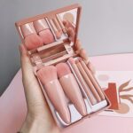 5Pcs Travel Size Makeup Brush Set with Mirror, Mini Portable Cosmetic Brush Kit ... - Image 2