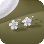 925 Sterling Silver Flower Hoop Earrings for Women 18K White Gold Plated Plumeri... - Image 2