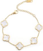 AIPPK 18K Gold Plated Clover Lucky Bracelet for Women White/Black/Red/Green Flow... - Image 2