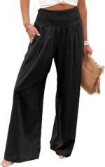 ANRABESS Women Linen Palazzo Pants Summer Boho Wide Leg High Waist Casual Lounge... - Image 2