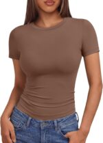 AUTOMET Women's Crew Neck Short Sleeve Basic Stretchy Tight Fitted T-Shirt 2026 - Image 2