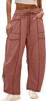 Athlisan Womens Baggy Barrel Pants Wide Leg Lounge Drawstring Sweatpants with Po... - Image 2