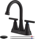 Bathroom Faucets for Sink 3 Hole, Hurran 4 inch Matte Black with Pop-up Drain an... - Image 2