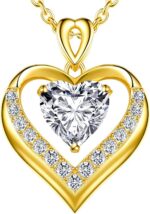Beam & Bask 2-3 Ct Moissanite Double Heart Pendant Necklaces for Wife, 18K Gold ... - Image 2