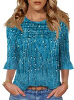 Blingfit Womens Tops 3/4 Length Sleeve Dressy Casual Shirts Bell Sleeve Front Pl... - Image 2