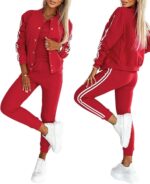 CHICME Women's Three Piece Outfits Striped Tape Patch Tank Tops Bomber Jacket wi... - Image 2