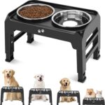 COMESOON Elevated Dog Bowls, 4 Height Adjustable Raised Bowl Stand with 2 Thick ... - Image 2