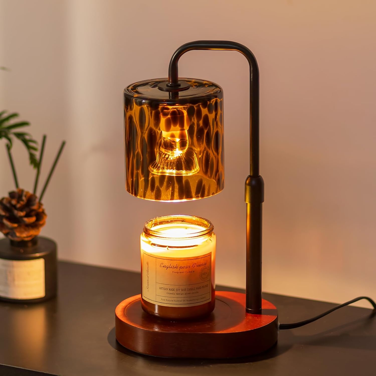Candeldo Tortoise Shell Home Decor: Black Candle Warmer Lamp with Timer Vintage ... - Image 2