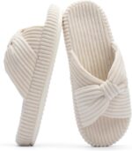 Chantomoo Slippers for Women Memory Foam House Bedroom Corduroy Bow Crossbands S... - Image 2