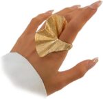 Chunky Gold Geometric Flower Knuckle Ring for Women Vintage Ginkgo Leaf Fan Shap... - Image 2