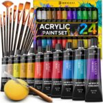 Complete Acrylic Paint Set – 24х Rich Pigment Colors – 12x Art Brushes with Bonu... - Image 2