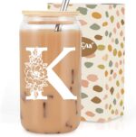 Coolife Initial Glass Cup, Monogrammed Gifts for Women, 16oz Glass Cups w/Lids S... - Image 2