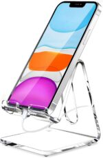 Crpich Acrylic Cell Phone Stand, Portable Clear Phone Stand for Desk, Compatible... - Image 2