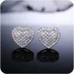Diamond Stud Earrings for Women,Cute Heart Hypoallergenic Stud Earrings with Cub... - Image 2