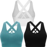 Double Couple Sports Bras for Women Padded High Impact Seamless Criss Cross Back... - Image 2