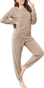 Ekouaer Womens Fuzzy Fleece Pajama Sets Long Sleeve Jogger Sets Comfy Sleepwear ... - Image 2