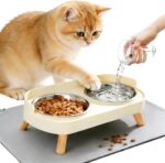 Elevated Cat Bowls with Food Mat, Splash Proof Anti Vomiting Raised Cat Food and... - Image 2