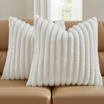 FUTEI Pack of 2 Fluffy Faux Fur Throw Pillow Covers 18x18 Inch Elegant Striped T... - Image 2