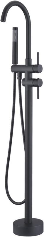 Freestanding Tub Filler Bathtub Faucet Black Floor Mount Brass Bathroom Faucets ... - Image 2