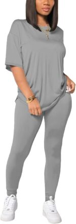 HBQ Women 2 Piece Outfits Summer Sweatsuits Drop Shoulder Tracksuits Biker Short... - Image 2