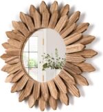 Honiway Wall Mirror Decorative 12 inch Rustic Wood Mirror Sunburst Boho Mirror f... - Image 2