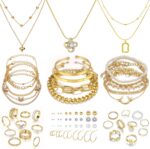 IFKM Gold Plated Jewelry Set for Women,14k Gold Plated Multi Layer Necklaces Sta... - Image 2
