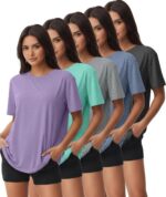 Kinglaman 5/6 Pack Workout Tops Gym Shirts for Women Dry Fit UPF 50+ Sun UV Prot... - Image 2