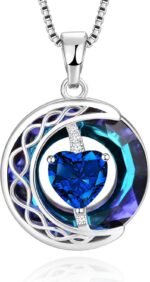 LIANYU Necklace for Womens Blue Sapphire Necklace Moon Pendant S925 Sterling Sil... - Image 2