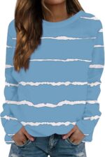 Long Sleeve Striped Shirts for Women Oversized Fall Fashion Gym Tops Dressy Casu... - Image 2