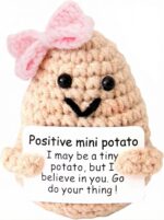 Mini Positive Cute Funny Life Potato Knitted Holding Card Creative Cute Crochet ... - Image 2