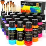 Nicpro Acrylic Paint Set, 24 Colors with 12 Brushes & Palette, Non Toxic Art Sup... - Image 2