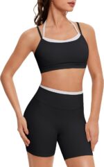 OMKAGI Workout Sets for Women Cute Doubel Layer Open Back Sports Bras Gym Shorts... - Image 2