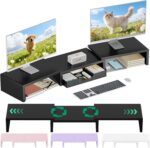 OPNICE Dual Computer Monitor Stand Riser, Desk Organizer with Drawer, Office Des... - Image 2