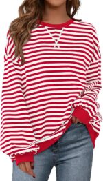 PRETTYGARDEN Womens Striped Oversized Sweatshirt Color Block Crew Neck Long Slee... - Image 2