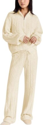 Paintcolors Womens 2 Piece Lounge Set Oversized Fall Knit Pajamas Long Sleeve To... - Image 2